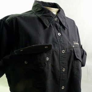 VINTAGE Genuine HARLEY-DAVIDSON Women’s L Black Button Down Shirt w/ Star Studs